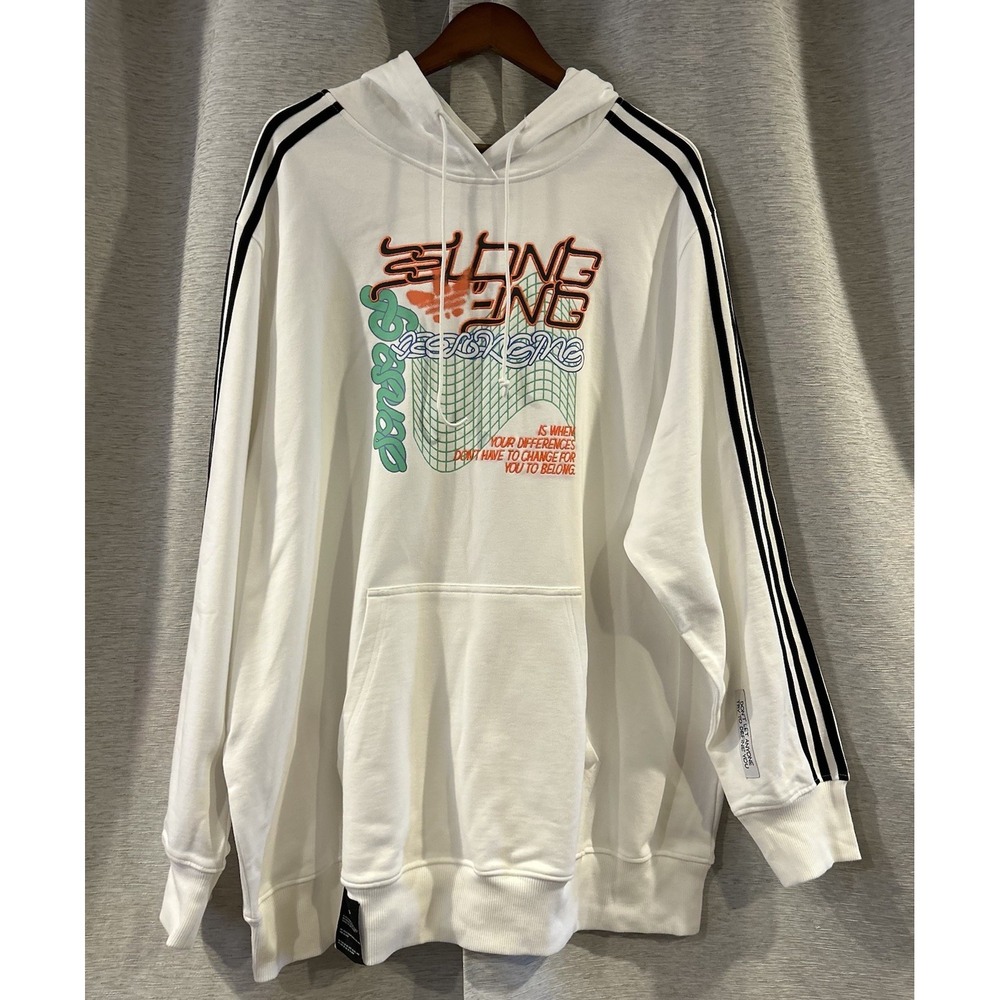 Adidas ORIGINALS Women's White Lifestyle 3 Striped Hoodie Size 4X
